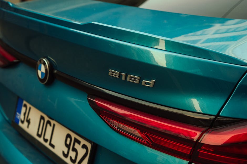 Close view of a blue BMW 216d with license plate in Istanbul, Türkiye.