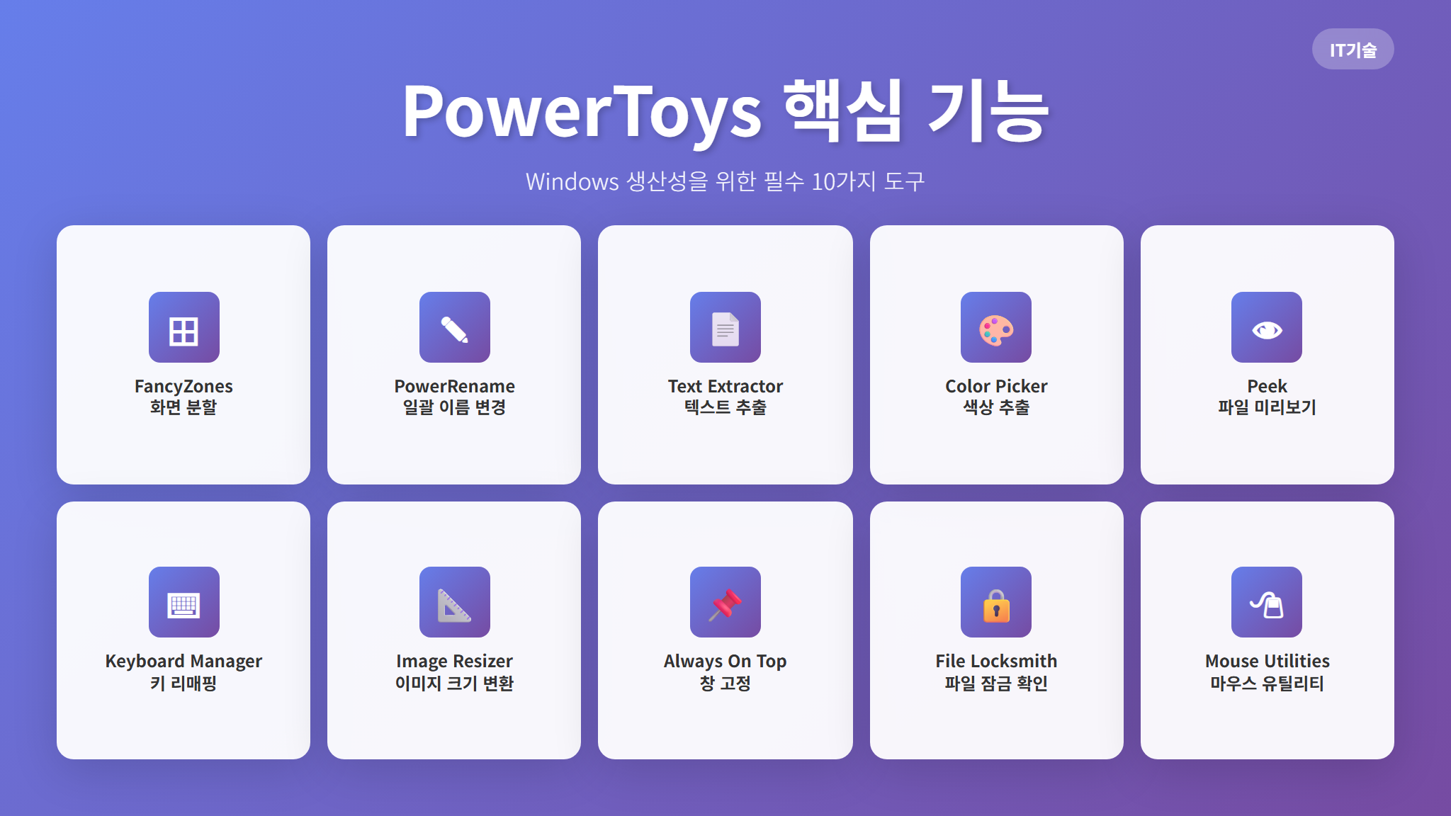 PowerToys 핵심 기능 10가지 요약 인포그래픽