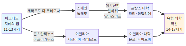 이슬람 의학 유럽 전파 경로도