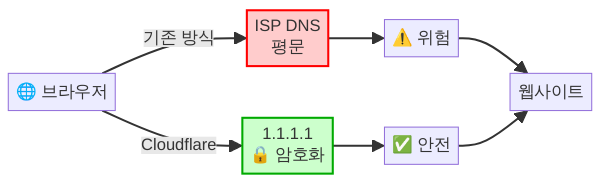 기존 DNS vs Cloudflare 1.1.1.1 암호화 DNS 비교