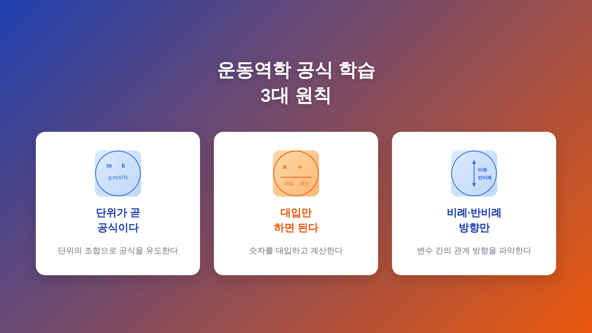 운동역학 공식 학습 3대 원칙 인포그래픽