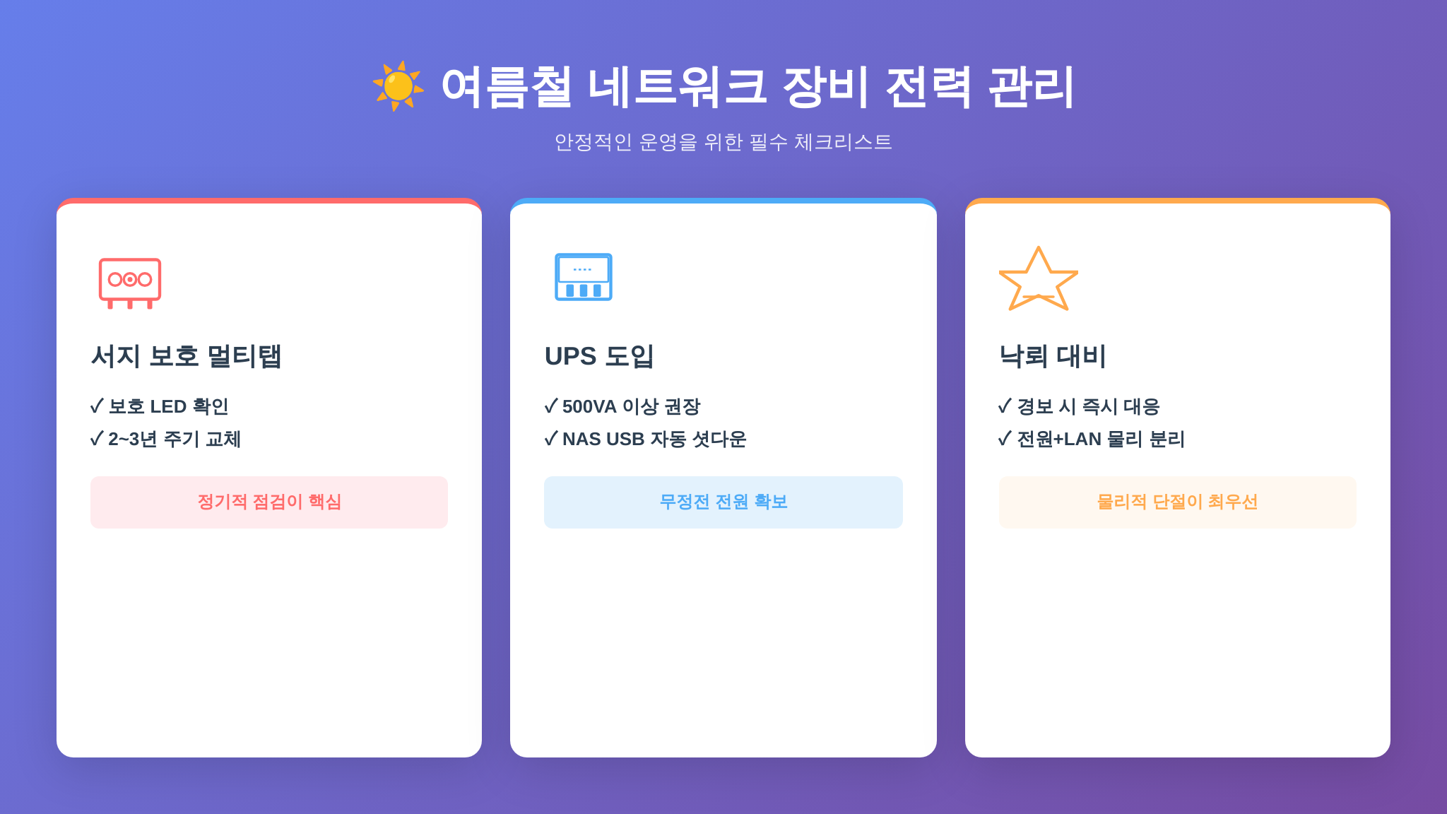 여름철 네트워크 장비 전력 관리 체크리스트
